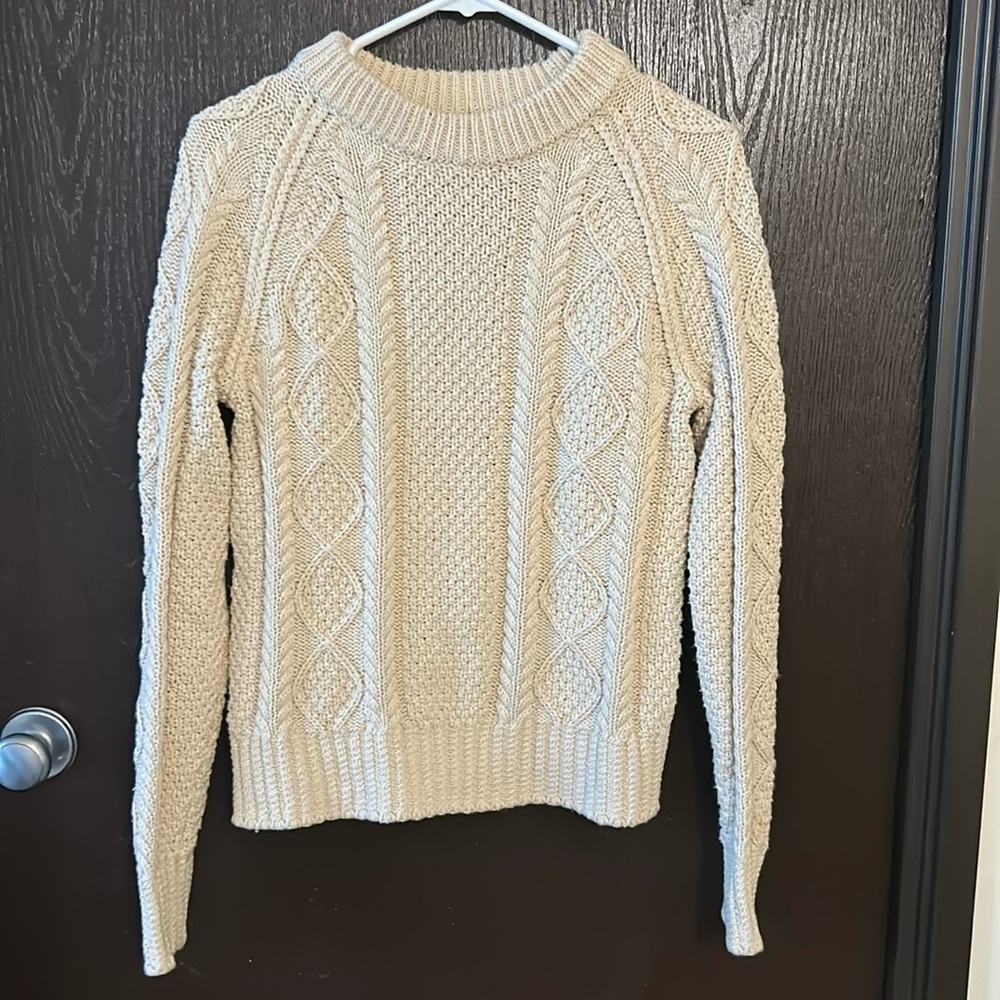 Cream Cable Knit Crewneck Sweater - Women
